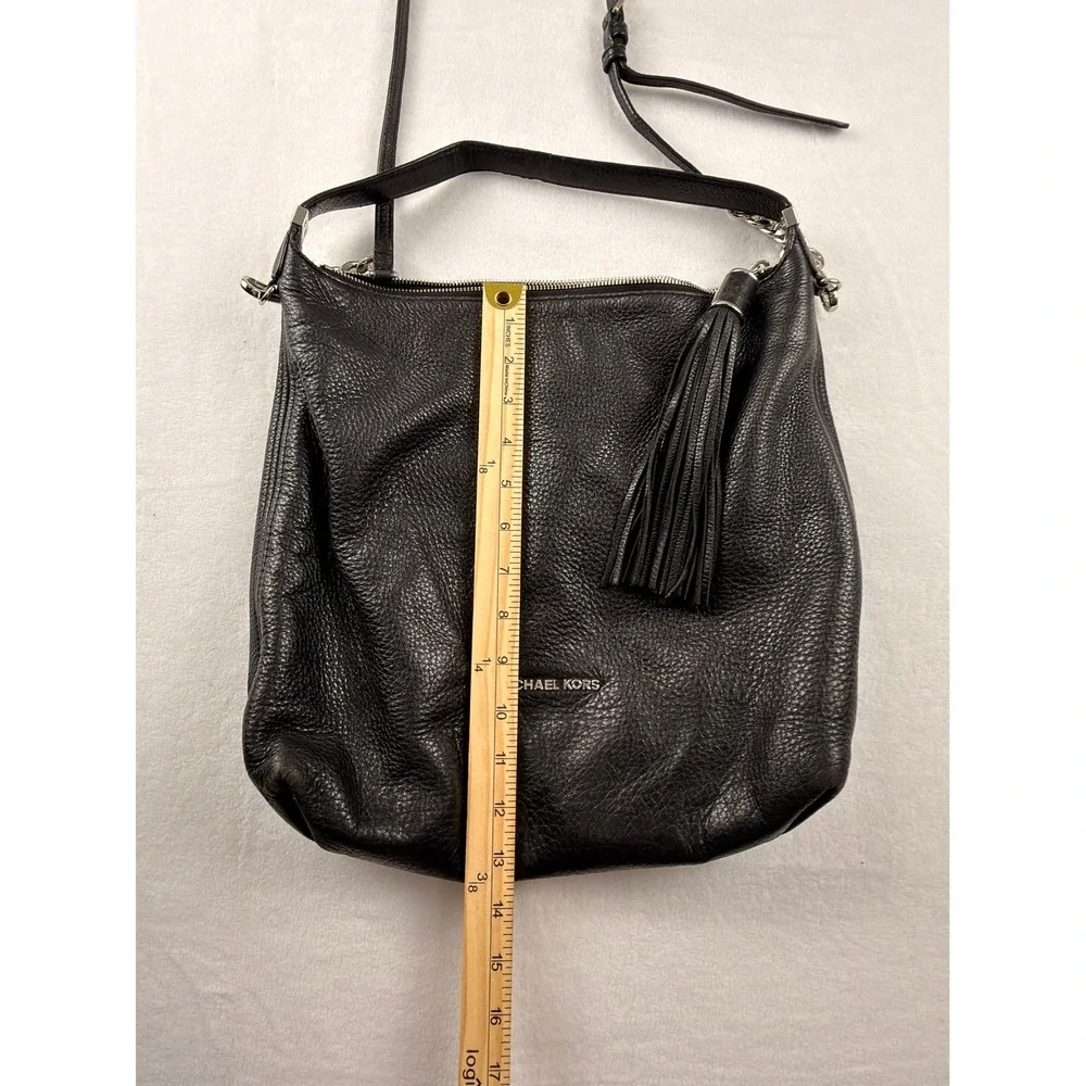 Michael Kors Weston Black Pebbled Leather Hobo Bag Silver Accent Large Crossbody